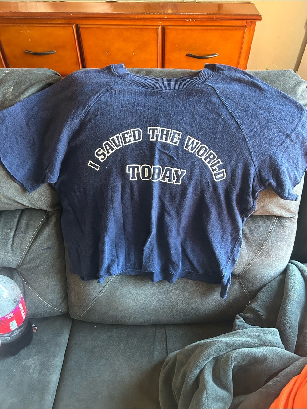 Aerie I Saved The World Today Navy Cropped Graphic Tee xl